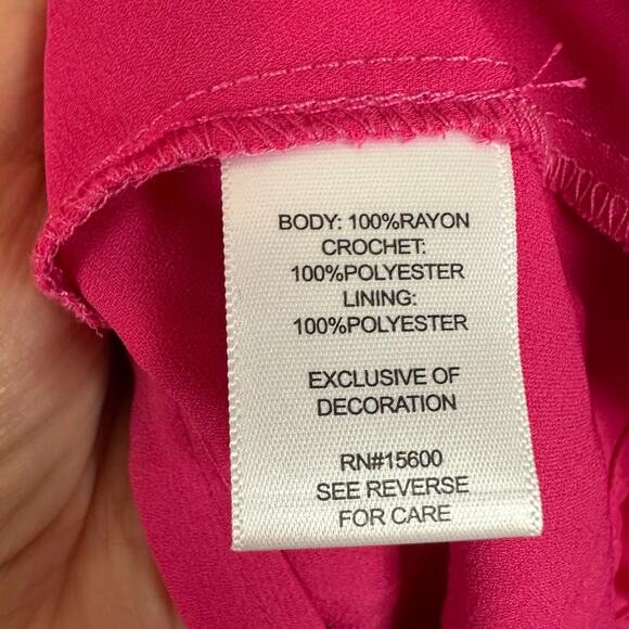 Women's Kate Sam Bright Pink Flowy Boho Tiered Ruffle Eyelet Midi Dress Size L - Picture 6 of 7